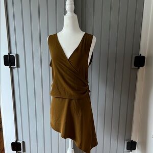Zara Brown Asymmetrical Tie Front Cocktail Dress
